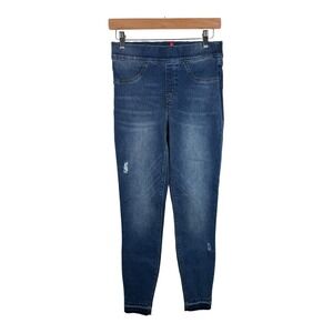 Spanx Ankle Skinny Jeans Womens Size Small Pull On High Rise Frayed Medium Wash